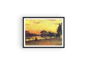 Maximillien Luce print, Coucher de soleil bord de Seine à Herblay, Paris, Pointillist art