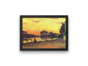 Maximillien Luce print, Coucher de soleil bord de Seine à Herblay, Paris, Pointillist art