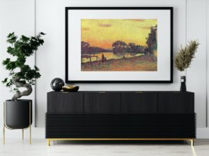 Maximillien Luce print, Coucher de soleil bord de Seine à Herblay, Paris, Pointillist art