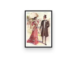 1900 Paris fashion, High Life Tailor, stylish man and woman, French, Vintage print