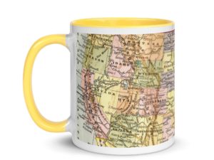 Tea or Coffee Mug, 1922 US Map, Larousse Dictionary, French vintage