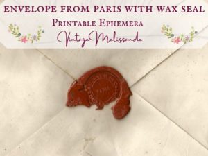 1941 Paris envelope with wax seal, printable, digital vintage ephemera