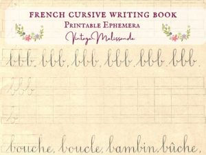 Printable French cursive writing practice book, digital vintage ephemera