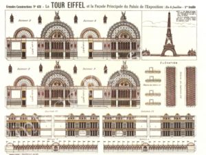 Eiffel Tower model, 4 printable pages, Epinal, paper cut out, digital download, French vintage