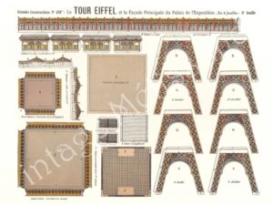Eiffel Tower model, 4 printable pages, Epinal, paper cut out, digital download, French vintage