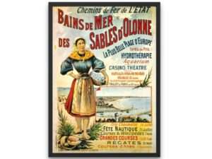 Bains de Mer des Sables d'Olonne, vintage travel poster, belle époque France, French wall art, decor